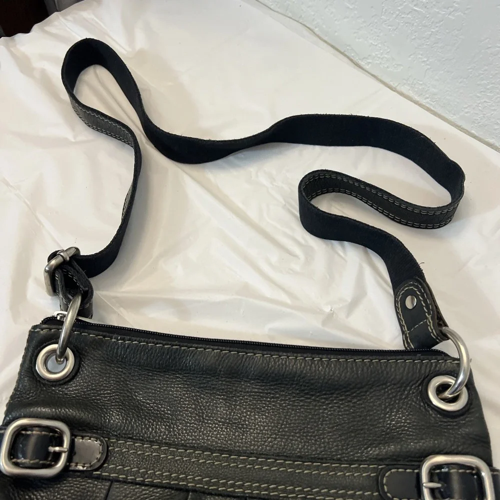 Fossil Hobo Pebbled Crossbody Shoulder Bag Purse‎ Tote Black Leather 12 X 11 X 2